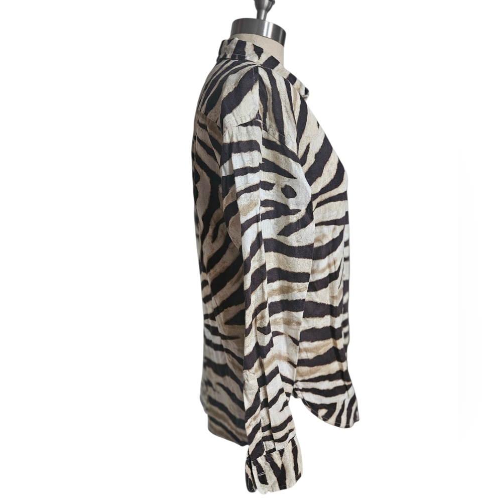 LAUREN RALPH LAUREN Relaxed Fit Zebra-Print Linen Shirt | SZ S - Picture 4 of 14
